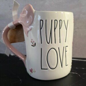 Rae Dunn Lady & the Tramp "PUPPY LOVE" Double-sided Mug W/ Bow Handle - NWT